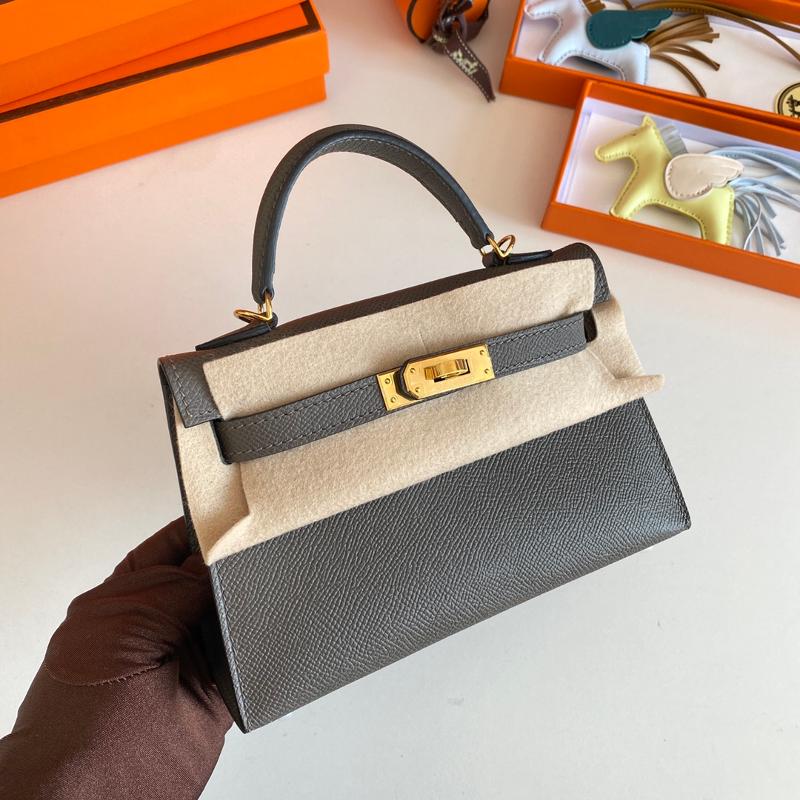 Hermes Kelly Mini second-generation 22EP 8F tin gray gold buckle